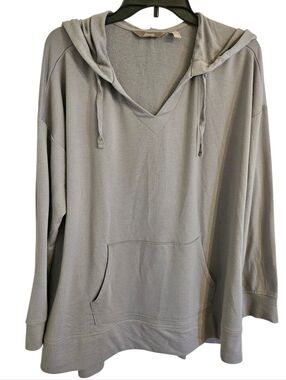 D&Co. Comfort Zone Light Gray Hooded Pullover Tee Tunic Sz LP